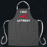 Tablier Homard rouge Gris Blanc Personnalisé Chef Mens<br><div class="desc">Red Lobster Grey Blanc Personnalisé Chef Mens ApronCLIQUEZ SUR PERSONNALISER L'OPTION MODÈLE ET ENTRER LE NOM. Tablier gris foncé personnalisable avec grand homard rouge au centre de l'avant avec audacieux "chef" de typographie blanche et nom personnalisé. Offre une excellente idée cadeau pour un ami ou un membre de la famille...</div>