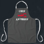 Tablier Homard rouge Gris Blanc Personnalisé Chef Mens<br><div class="desc">Red Lobster Grey Blanc Personnalisé Chef Mens ApronCLIQUEZ SUR PERSONNALISER L'OPTION MODÈLE ET ENTRER LE NOM. Tablier gris foncé personnalisable avec grand homard rouge au centre de l'avant avec audacieux "chef" de typographie blanche et nom personnalisé. Offre une excellente idée cadeau pour un ami ou un membre de la famille...</div>