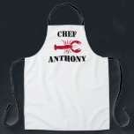Tablier Homard rouge personnalisé Hommes Chef blanc<br><div class="desc">Personnalisé Rouge Homard Blanc Chef Mens ApronCLIQUEZ SUR PERSONNALISER L'OPTION MODÈLE ET ENTRER LE NOM. Tablier blanc long personnalisable avec grand homard rouge sur le centre avec audacieux "chef" de typographie noire et nom personnalisé. Offre une excellente idée cadeau pour un ami ou un membre de la famille qui aime...</div>