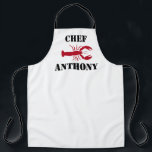 Tablier Homard rouge personnalisé Hommes Chef blanc<br><div class="desc">Personnalisé Rouge Homard Blanc Chef Mens ApronCLIQUEZ SUR PERSONNALISER L'OPTION MODÈLE ET ENTRER LE NOM. Tablier blanc long personnalisable avec grand homard rouge sur le centre avec audacieux "chef" de typographie noire et nom personnalisé. Offre une excellente idée cadeau pour un ami ou un membre de la famille qui aime...</div>