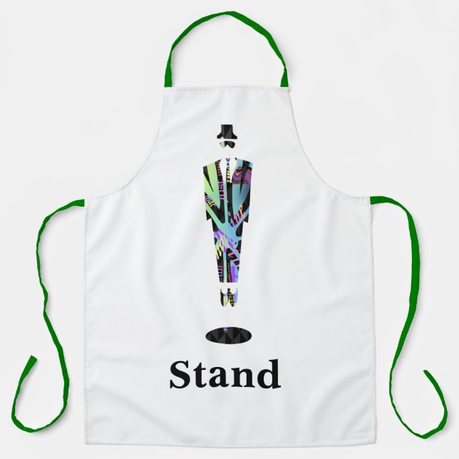 Tablier Homme debout sangles vertes cuisine blanche artisa (Recto)