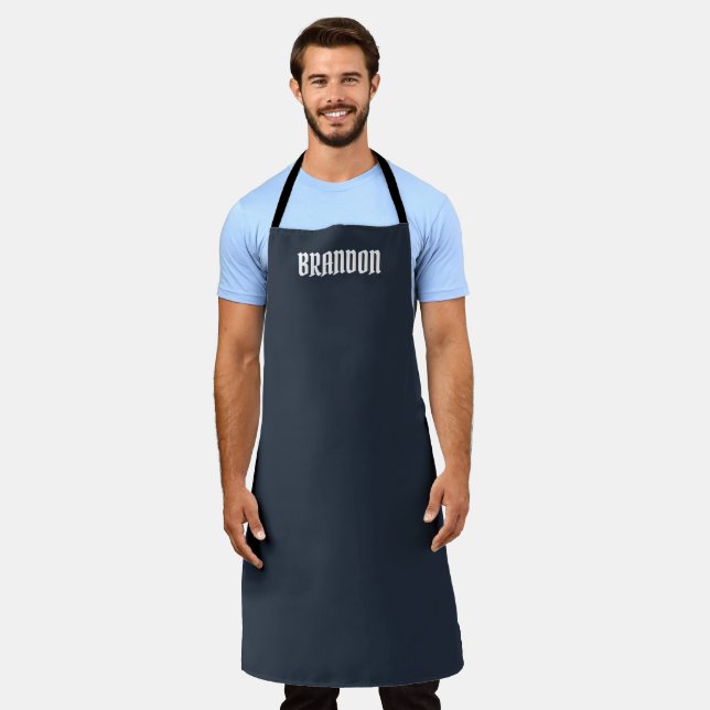 Tablier Homme's Elegant Marine Bleu Blanc Nom Moderne Simp (Porté)