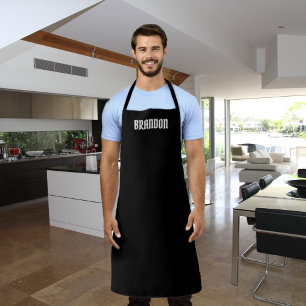 Tablier Hommes Elégant Noir Blanc Nom Moderne Simple Chic