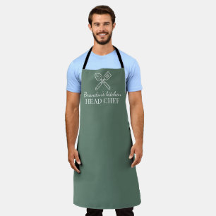 Tablier Homme's Elegant Sage Vert Chef Nom Moderne Simple