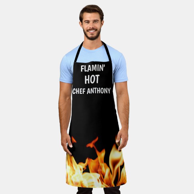Tablier Hommes Flamme Hot Black Modern Papa Chef BBQ (Porté)