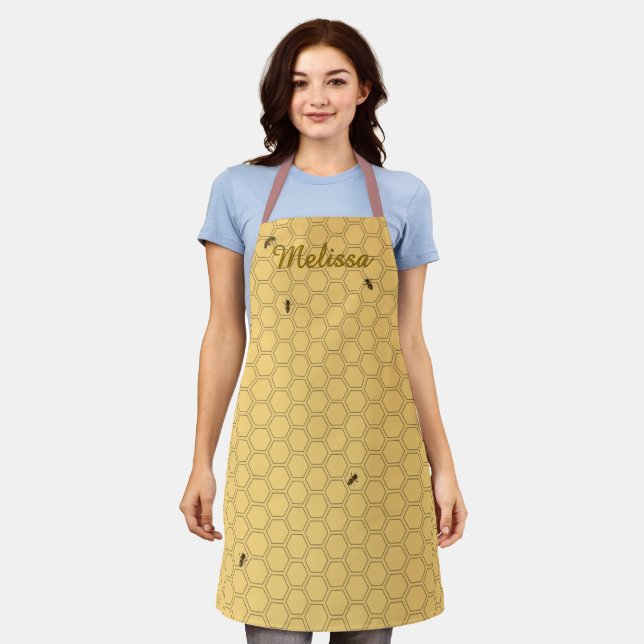 Tablier Honeycomb Bee Beekeeper Yellow Personalized Apron (Porté)