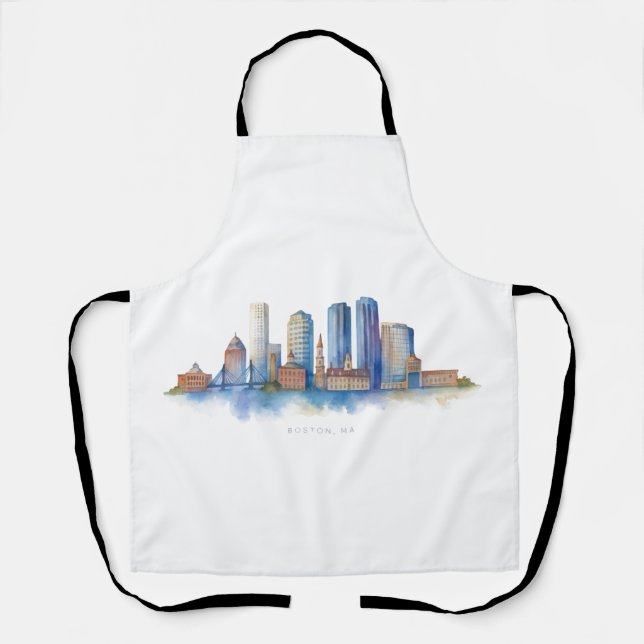 Tablier Horizon de la ville de Boston à l'aquarelle | Mode (Recto)