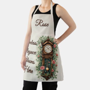 Tablier Horloge Vintage Entourée de Roses et de Vignes