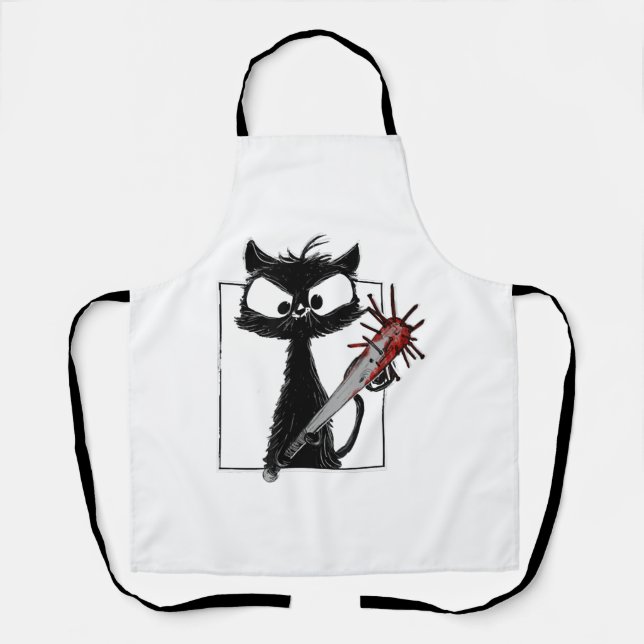 Tablier Horreur de baseball de chat noir Halloween (Recto)