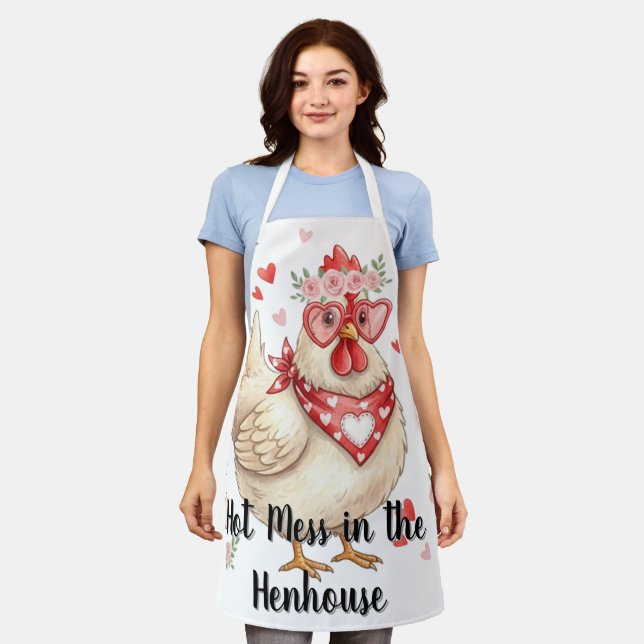 Tablier Hot Mess in the Henhouse Valentine Chicken Apron (Porté)