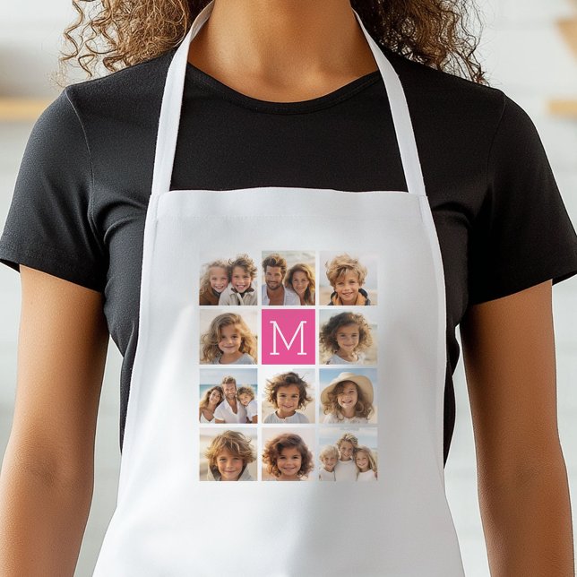 Tablier Hot Pink Instagram Photo Collage Custom Monogram (Personalized Kitchen Apron)