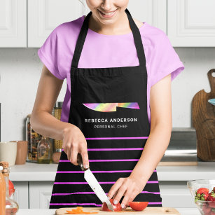 Tablier Hot Pink Stripes Rainbow Chef Knife Personnalisé