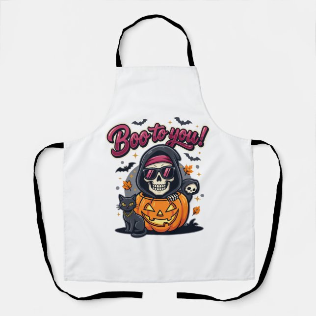 Tablier Hou à toi squelette de citrouille d'Halloween (Recto)