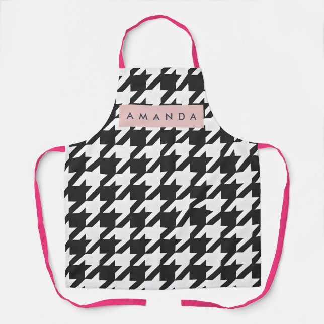 Tablier Houndstooth Noir et Blanc Personnalisé Classique (Recto)