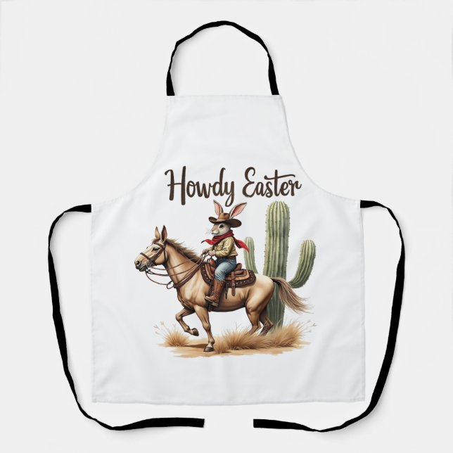 Tablier Howdy Bunny de Pâques chevauchant un Cheval Cowboy (Recto)