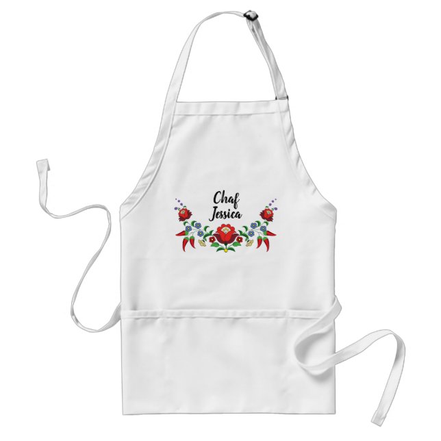 Tablier Hungarian floral custom name kitchen apron (Devant)