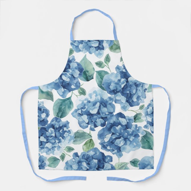 Tablier Hydrangea Blues | Fleurs à motif de fleurs aquarel (Recto)
