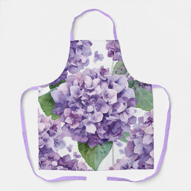 Tablier Hydrangea Violette Fleur Lavande Aquarelle Florale (Recto)
