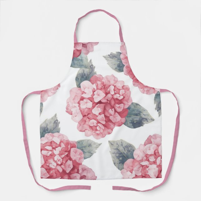 Tablier Hydrangeas roses Peinture florale aquarelle Fleurs (Recto)