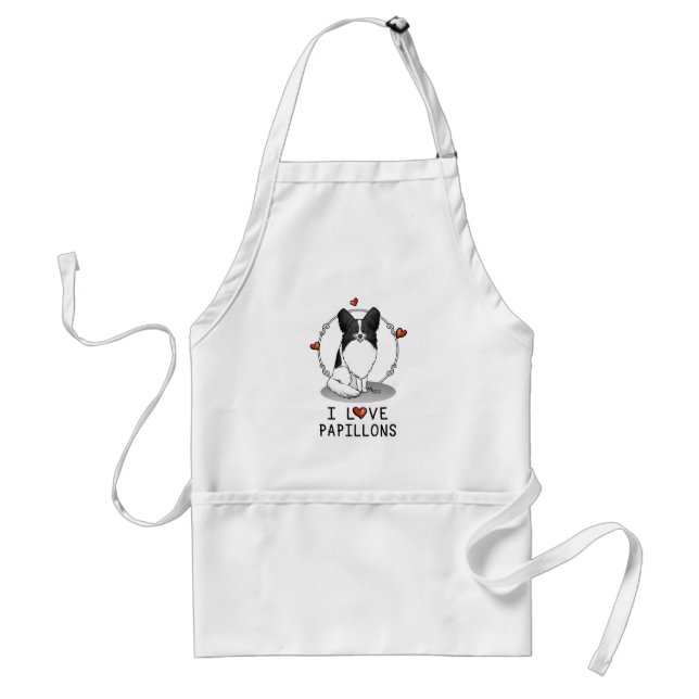 Tablier I Love Papillons (blanc & noir) Coeurs Chiens mign (Devant)