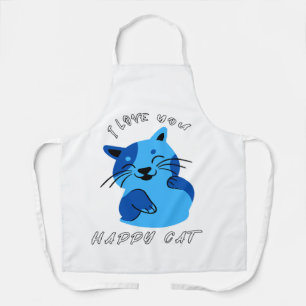 Tablier I Love You Happy Cat Apron, Cute Blue Kitty Kitch