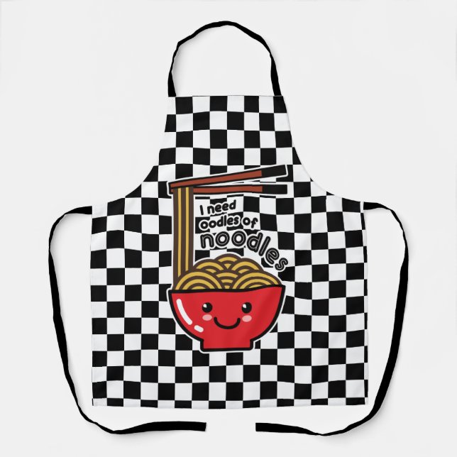 Tablier "I Need Noodles" Kawaii Ramen Bowl & Chopsticks (Recto)