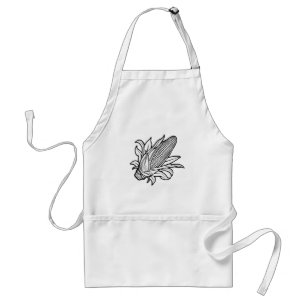 Tablier Icône d'épi de maïs noir et blanc avec feuilles