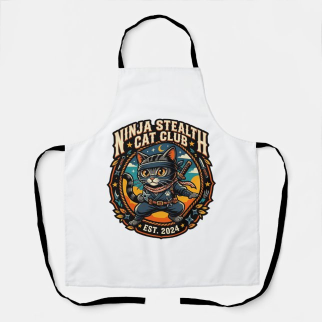 Tablier Idée cadeau pour maman de chat Ninja Stealth Cat - (Recto)