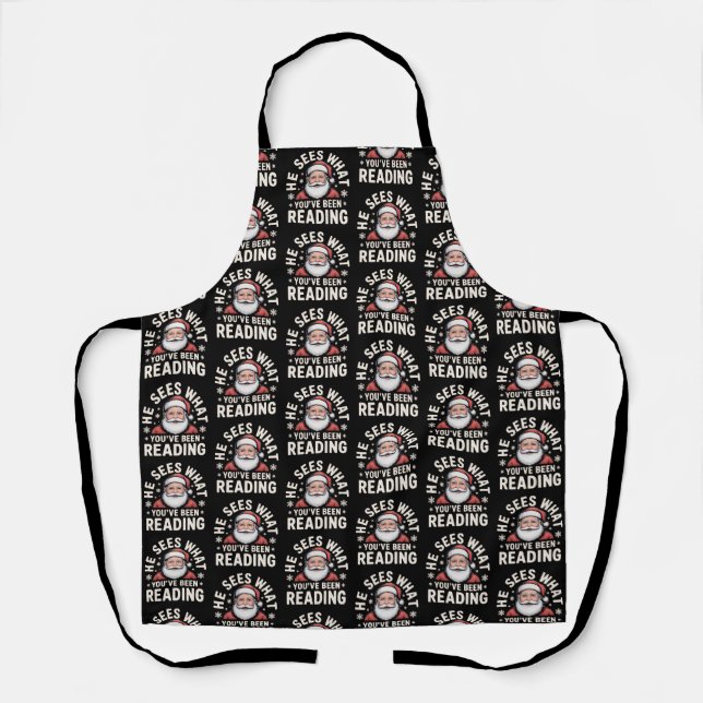 Tablier Il voit ce que vous avez lu Santa Bookish  (Recto)