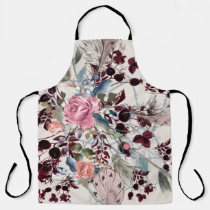Tablier Illustration bo-ho mode avec fleurs roses et p