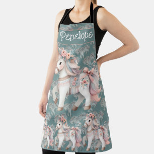 Tablier Illustration de cheval de fantaisie au pastel flor