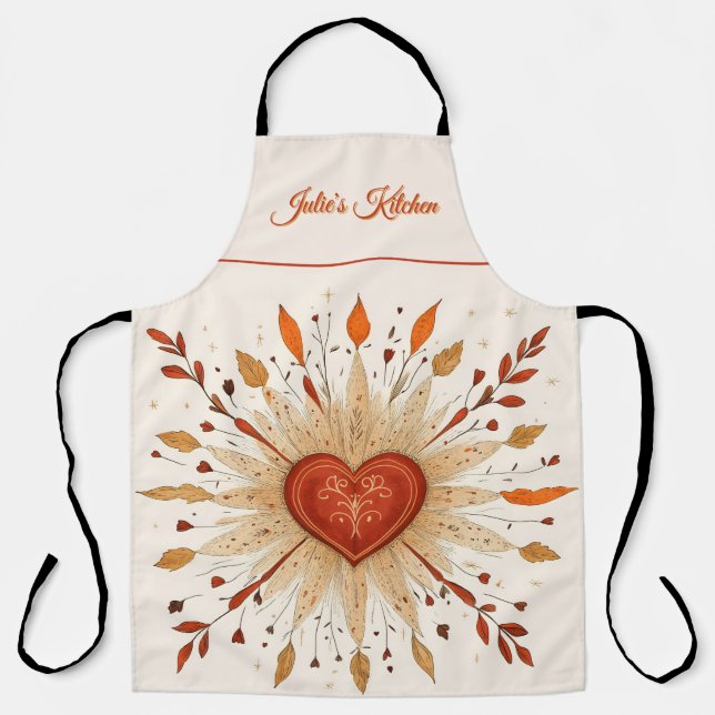 Tablier Illustration de cœur automnal boho (Recto)