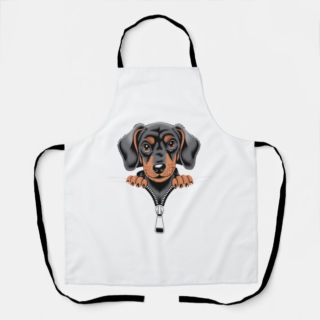 Tablier Illustration de dachshund mignon regardant par une (Recto)