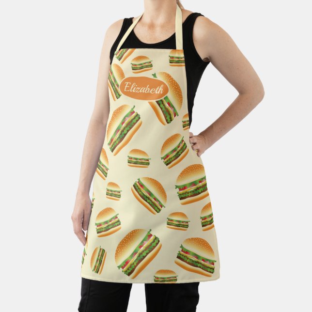 Tablier Illustration de dessin animé de hamburger avec mot (Insitu)