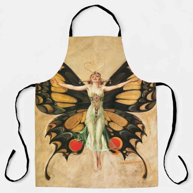 Tablier Illustration de femme volant papillon Flapper (Recto)