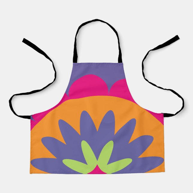 Tablier illustration de formes florales orange et rose (Recto)