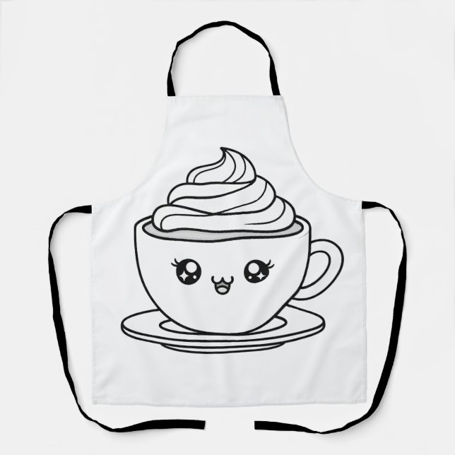 Tablier Illustration de tasse à café mignonne Kawaii (Recto)