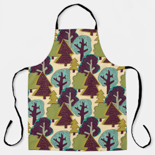 Tablier Illustration des arbres à gribouillis couleur forê