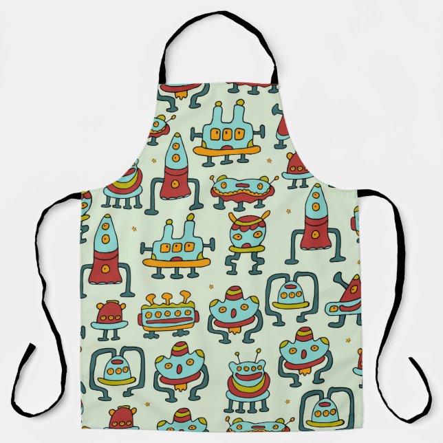 Tablier Illustration du Motif Vintage des Aliens robots (Recto)