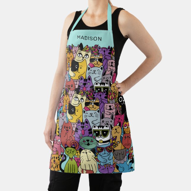 Tablier Illustration du nom personnalisé Funny Cats (Insitu)