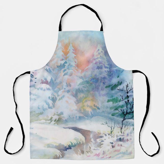 Tablier Illustration du paysage d'hiver de l'aquarelle (Recto)