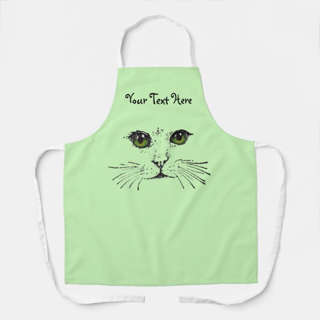 Tablier Illustration du visage de chat Yeux verts longs Wh (Recto)