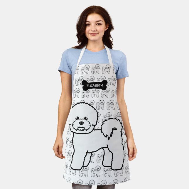 Tablier Illustration et nom de chien de dessin animé migno (Porté)