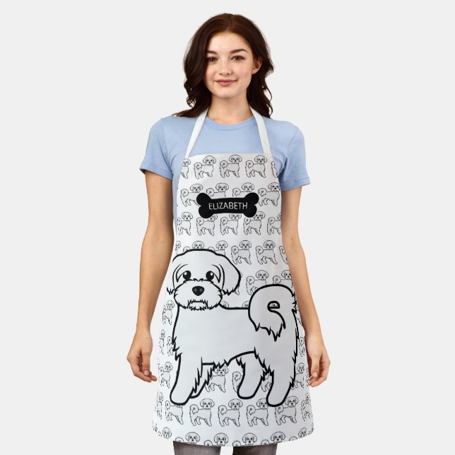 Tablier Illustration et nom de chien de dessin animé migno (Porté)
