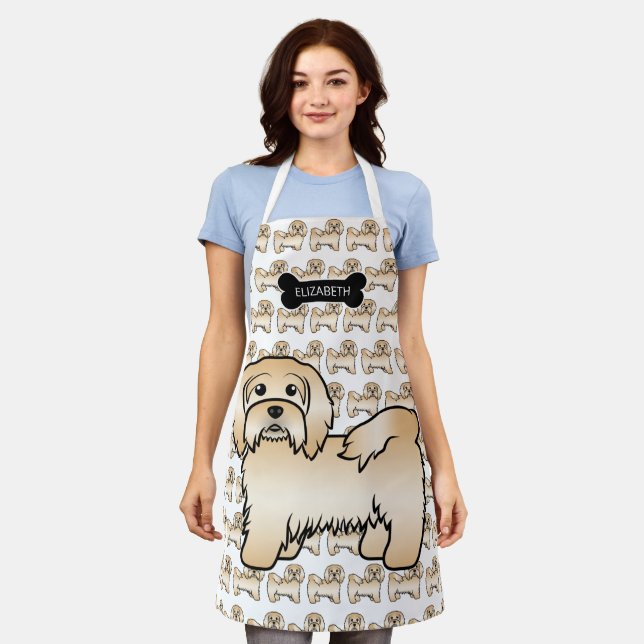 Tablier Illustration et nom de chien de dessin animé migno (Porté)