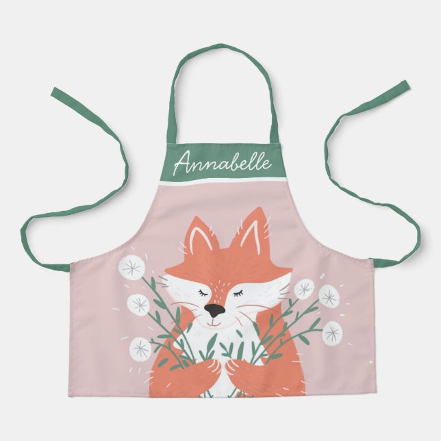 Tablier Illustration Fox Fleurs d'odeur personnalisée (Recto)