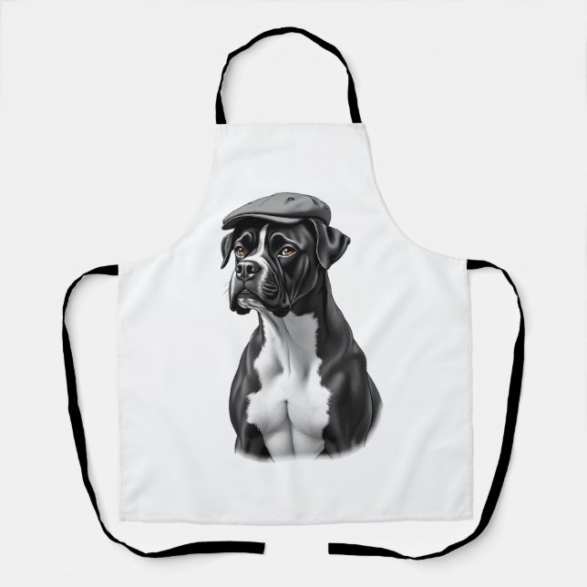 Tablier Illustration graphique monochrome de Boxer vintage (Recto)