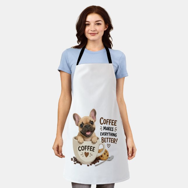 Tablier Illustration Mignonne de Café Amoureux Frenchie (Porté)