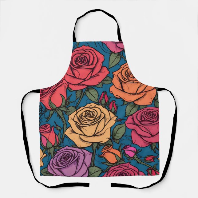Tablier Illustration rose colorée (Recto)