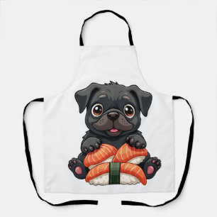 Tablier Illustration vectorielle de sushi de pug noir mign